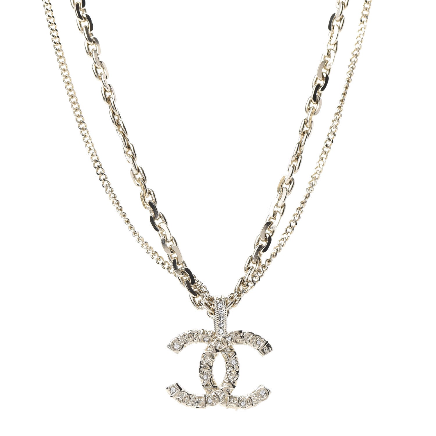 Chanel Crystal CC Multi Strand Chain Necklace Gold 1 of 5