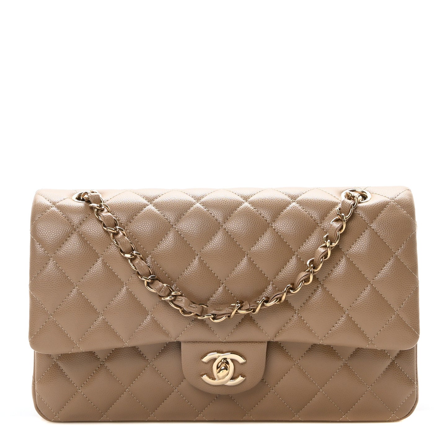 Caviar Quilted Medium Double Flap Dark Beige