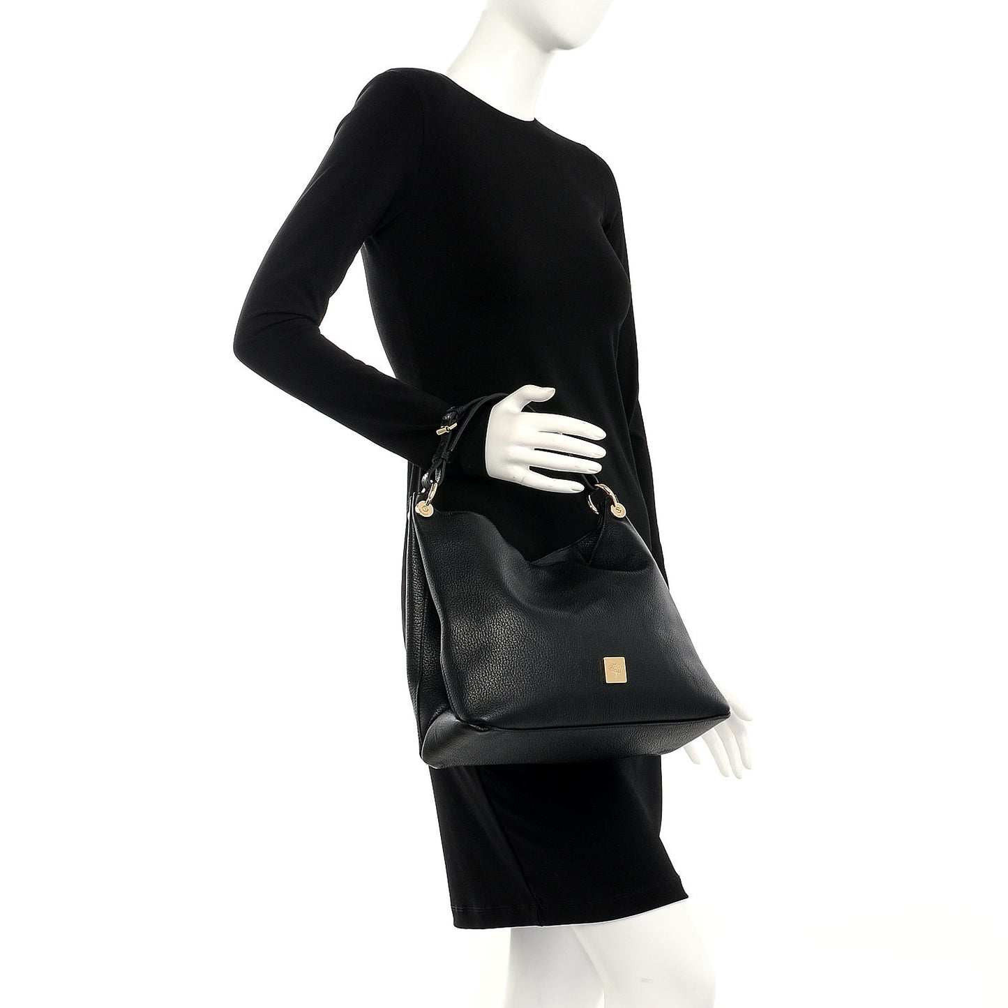 Goat Printed Calfskin Small Freya Hobo Black