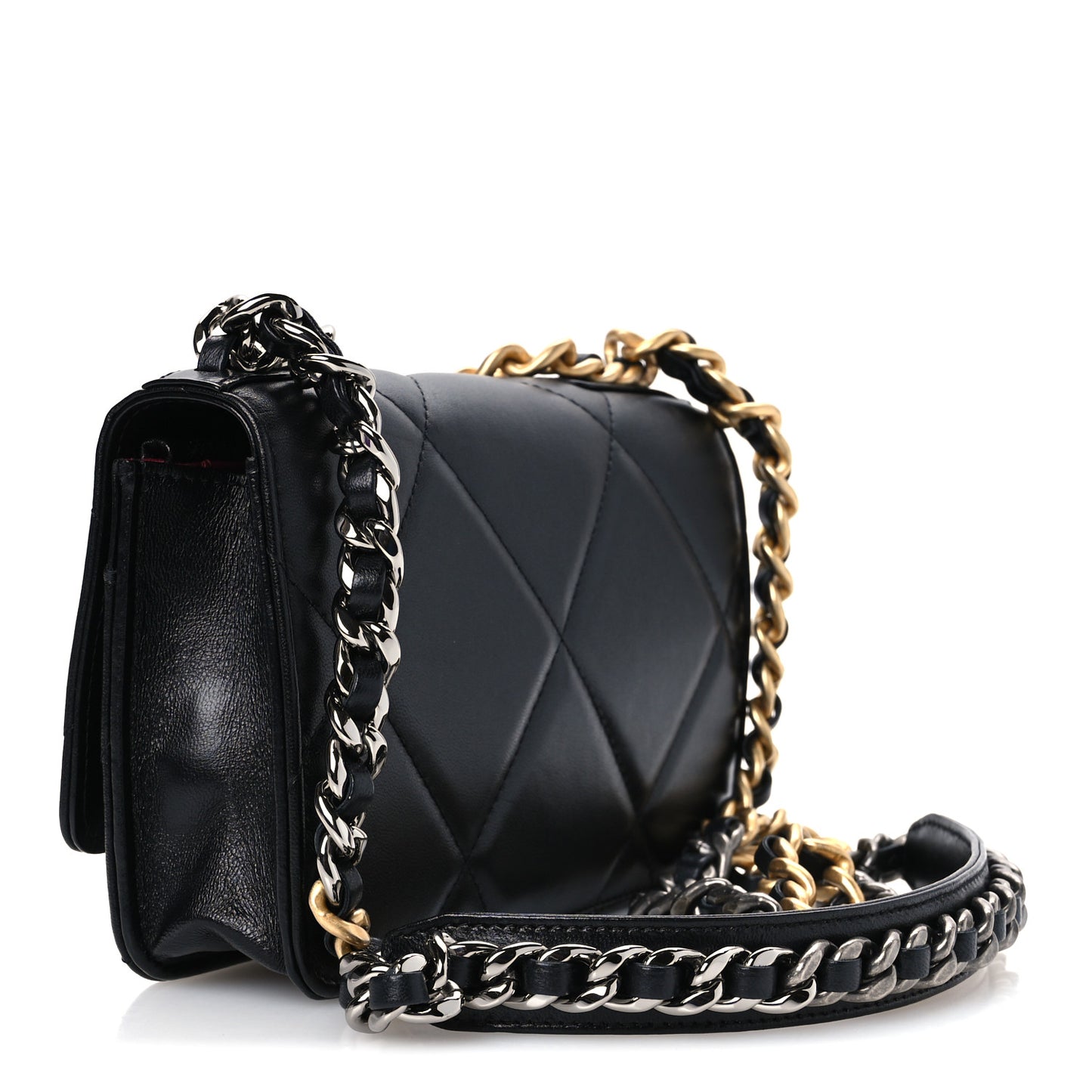 Lambskin Quilted Chanel 19 Wallet On Chain WOC Black