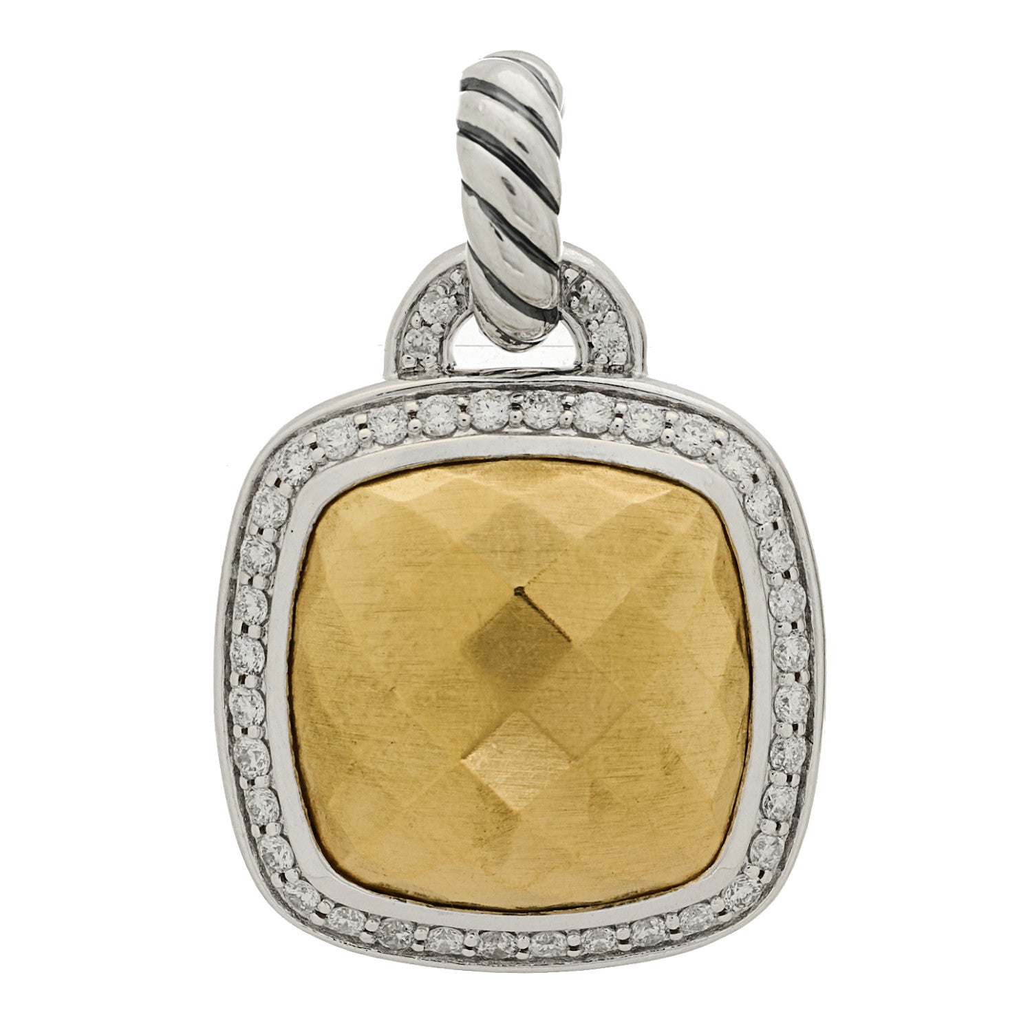 David Yurman Sterling Silver 18K Yellow Gold Diamond 14mm Albion Enhancer Pendant 1 of 5