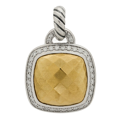 David Yurman Sterling Silver 18K Yellow Gold Diamond 14mm Albion Enhancer Pendant 1 of 5