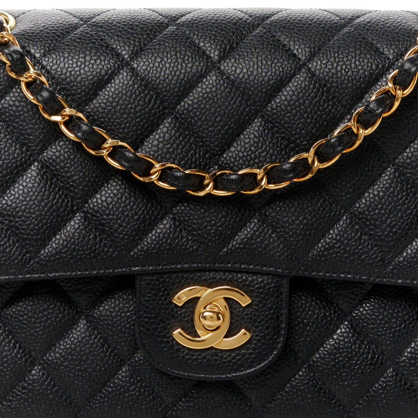 Caviar Quilted Medium Double Flap Black
