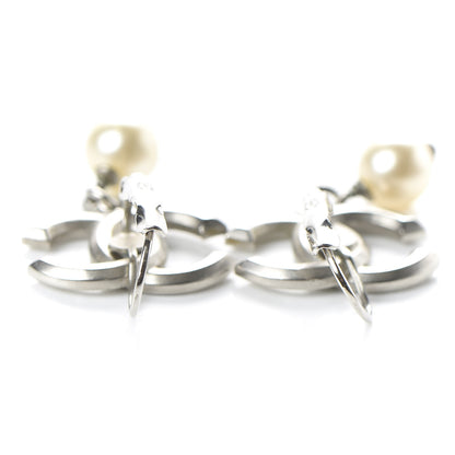 Chanel Baguette Crystal Pearl CC Drop Earrings Silver 4 of 5