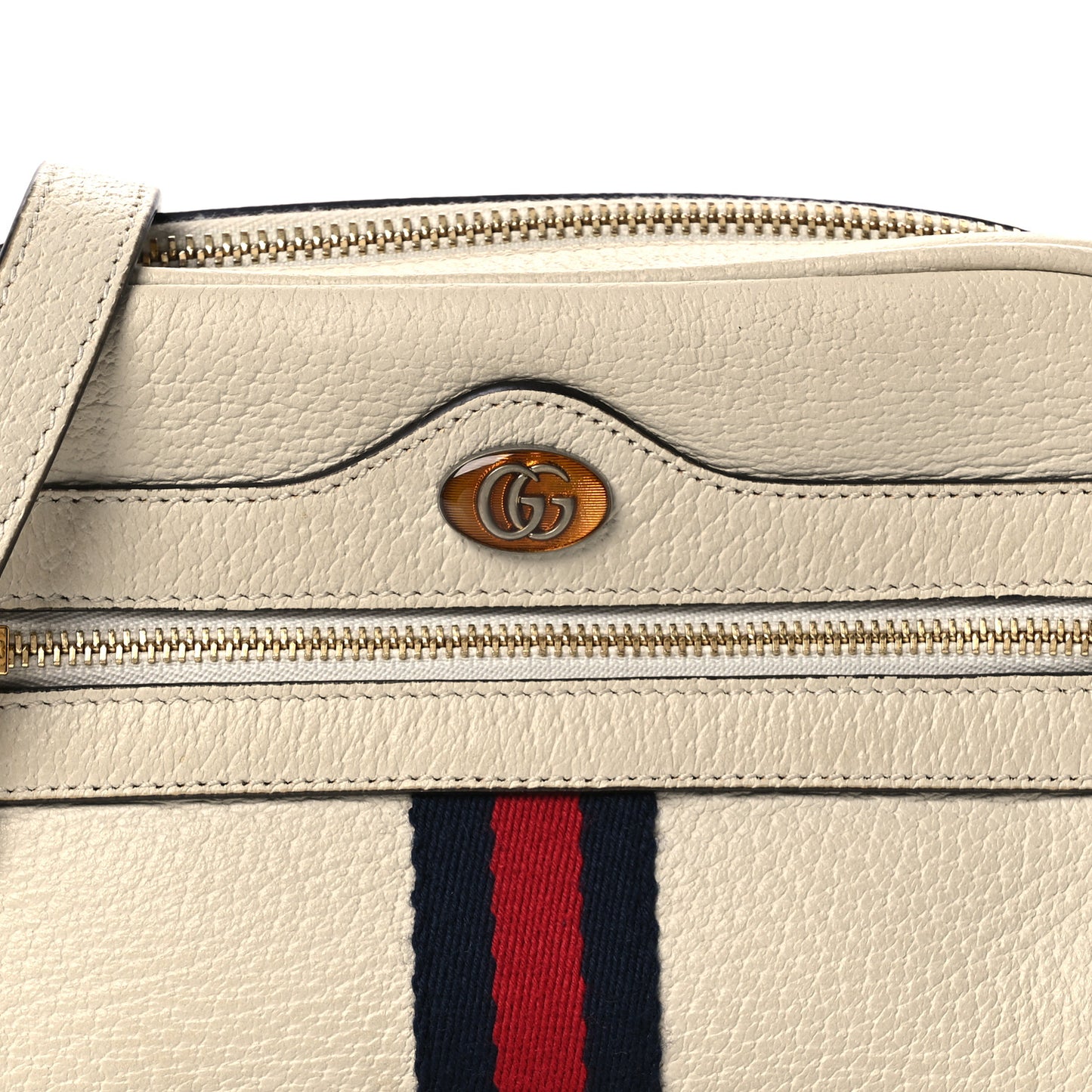 Textured Dollar Calfskin Web Mini Ophidia Shoulder Bag Mystic White
