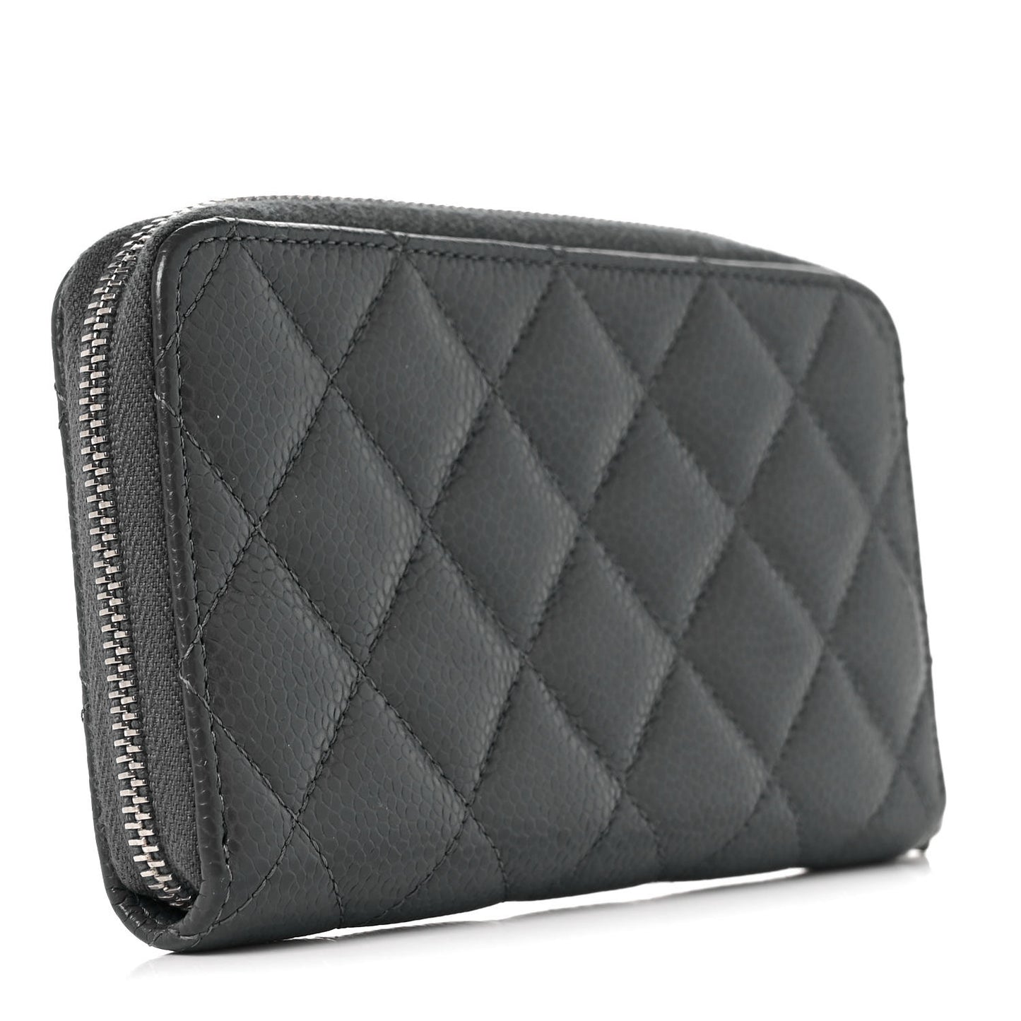 Caviar Quilted Medium Zip Around Wallet Dark Charcoal