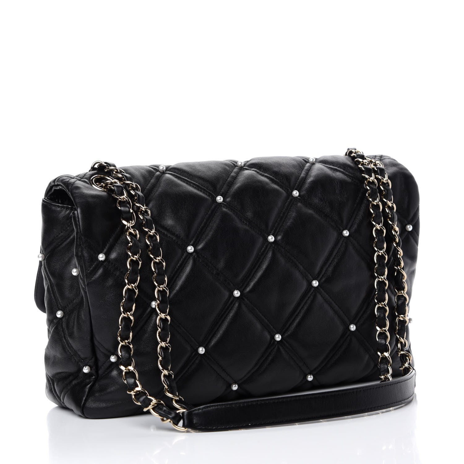 Chanel Lambskin Quilted Pearl Studded Flap Black 3 of 10