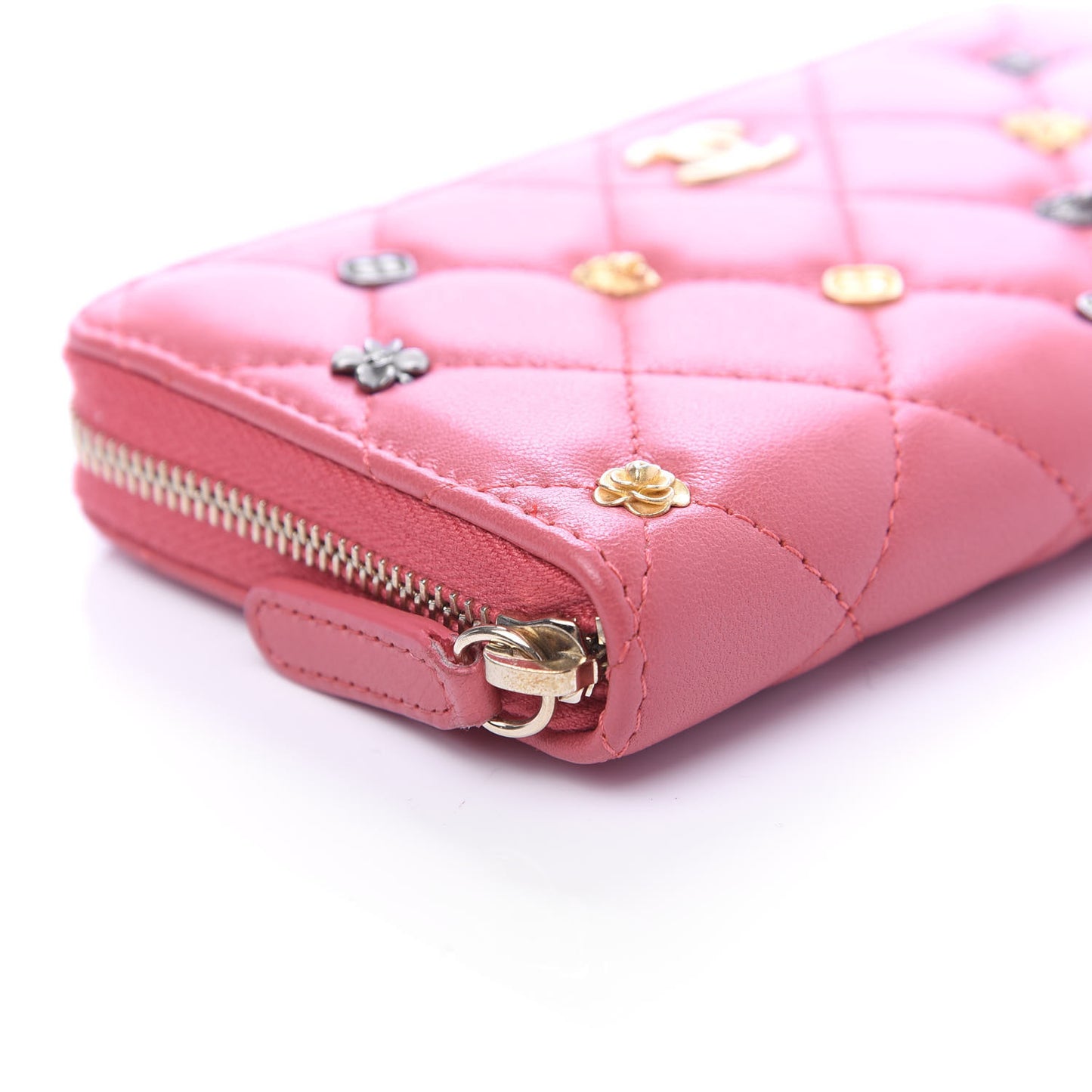 Lambskin Quilted Small Lucky Charms Zip Around Wallet Pink