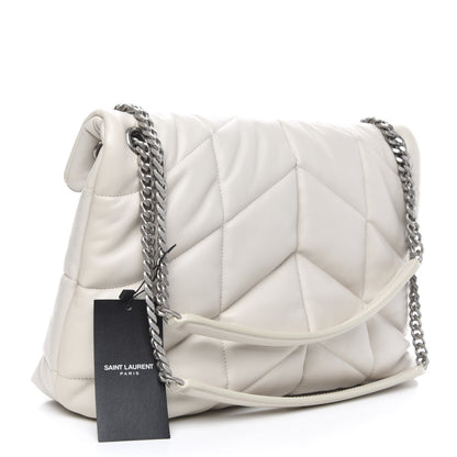 Saint Laurent Lambskin Quilted Medium Loulou Puffer Monogram Chain Satchel Blanc Vintage 3 of 11