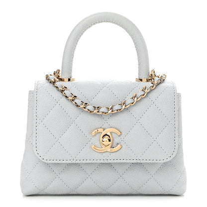 Chanel Caviar Quilted Coco Handle Clutch With Chain Light Blue 1 of 10