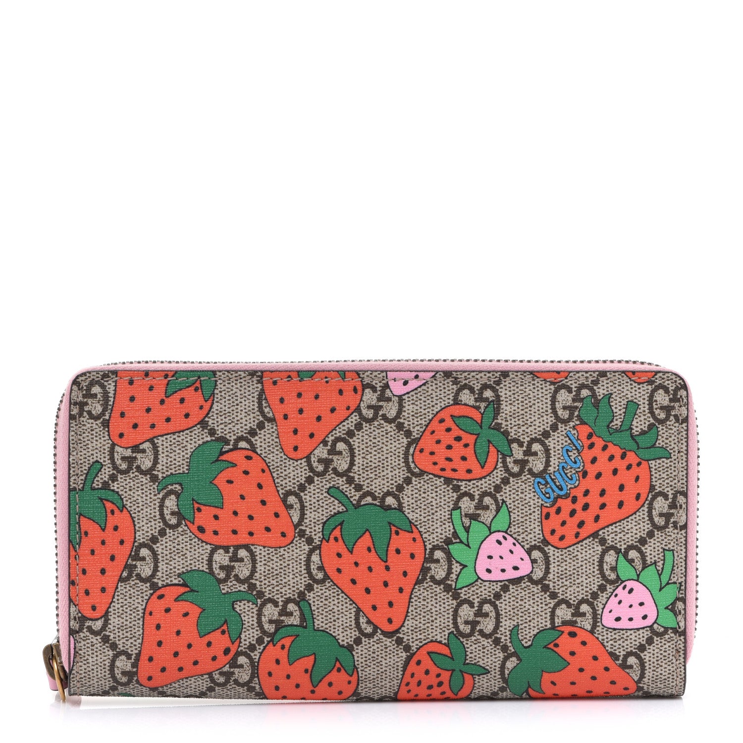 Gucci GG Supreme Monogram Strawberry Zip Around Wallet Light Pink 1 of 7