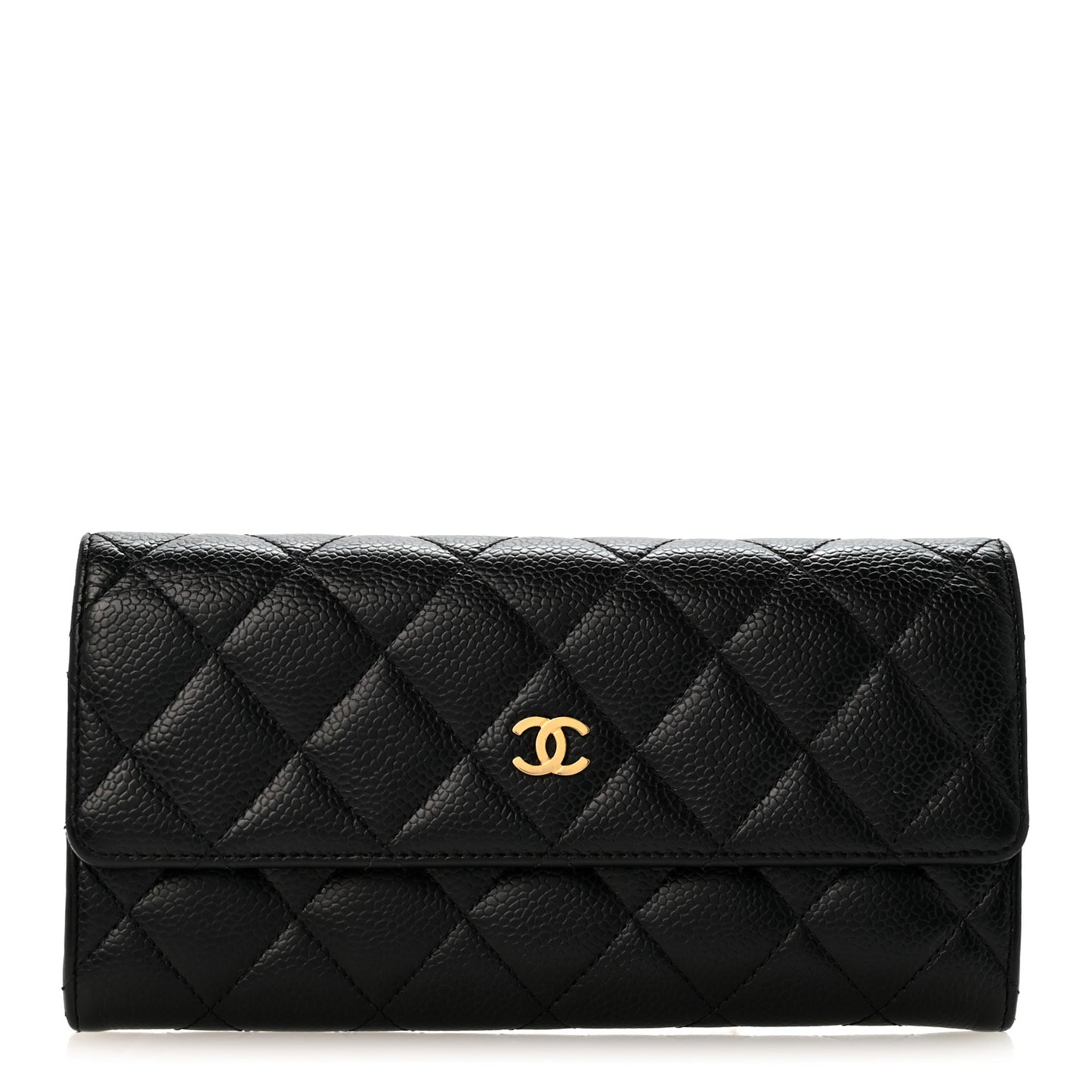 Caviar Quilted Large Flap Wallet Black