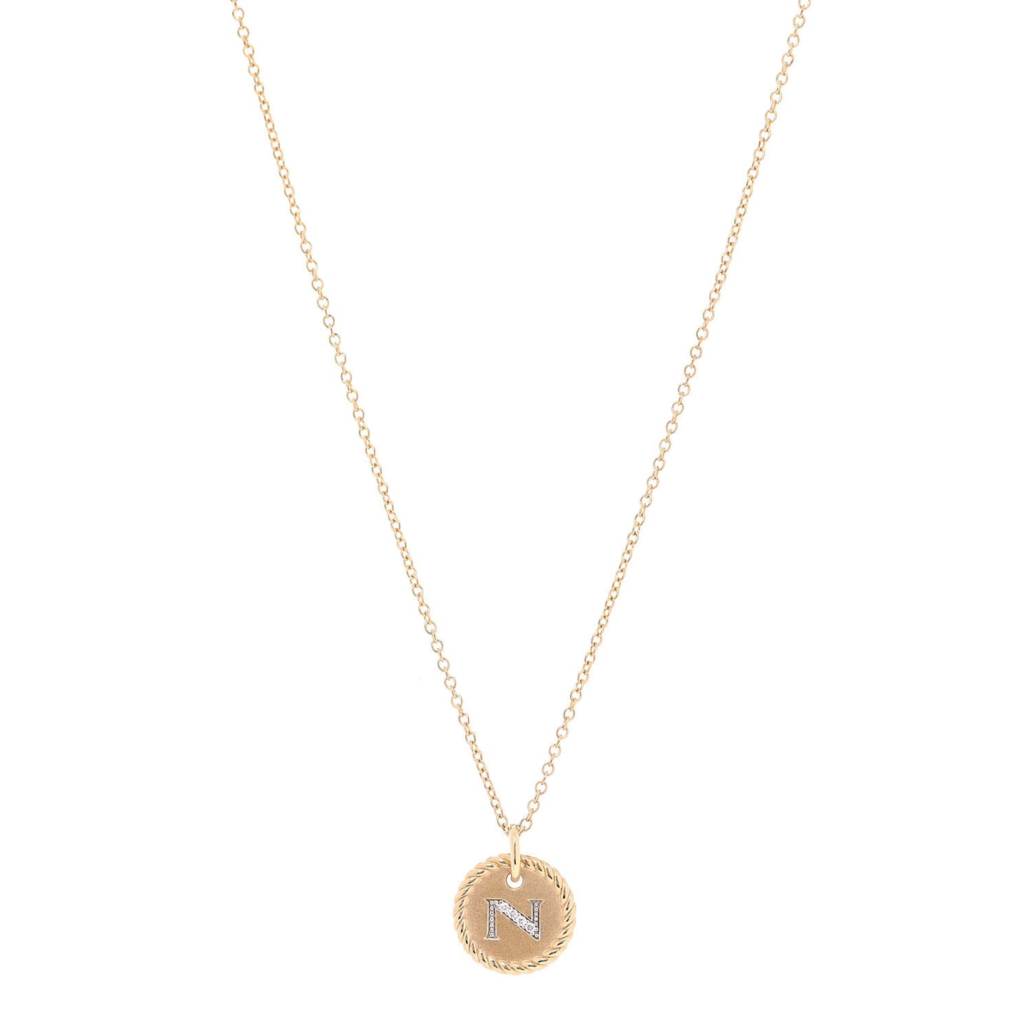 18K Yellow Gold Diamond Initial N Charm Necklace