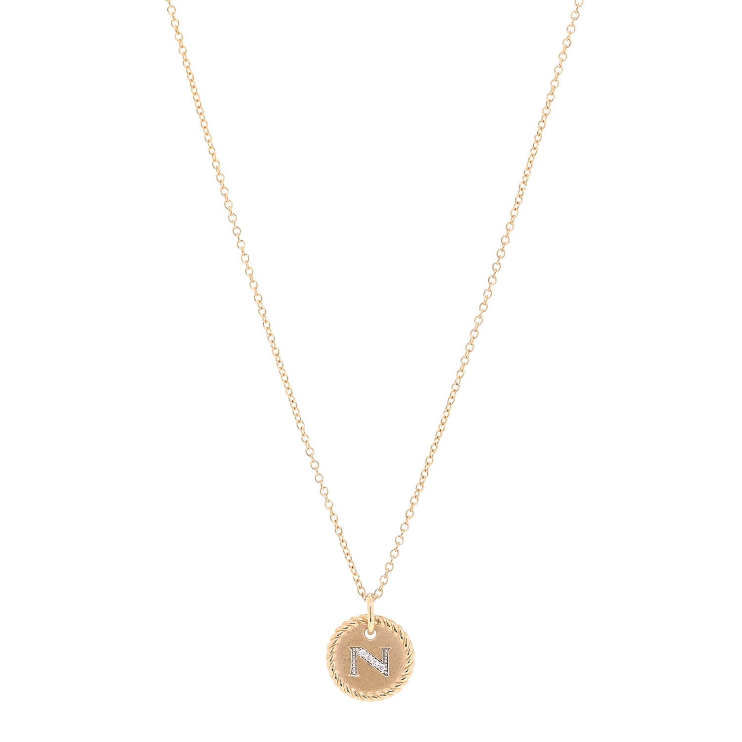 David Yurman 18K Yellow Gold Diamond Initial N Charm Necklace 1 of 6