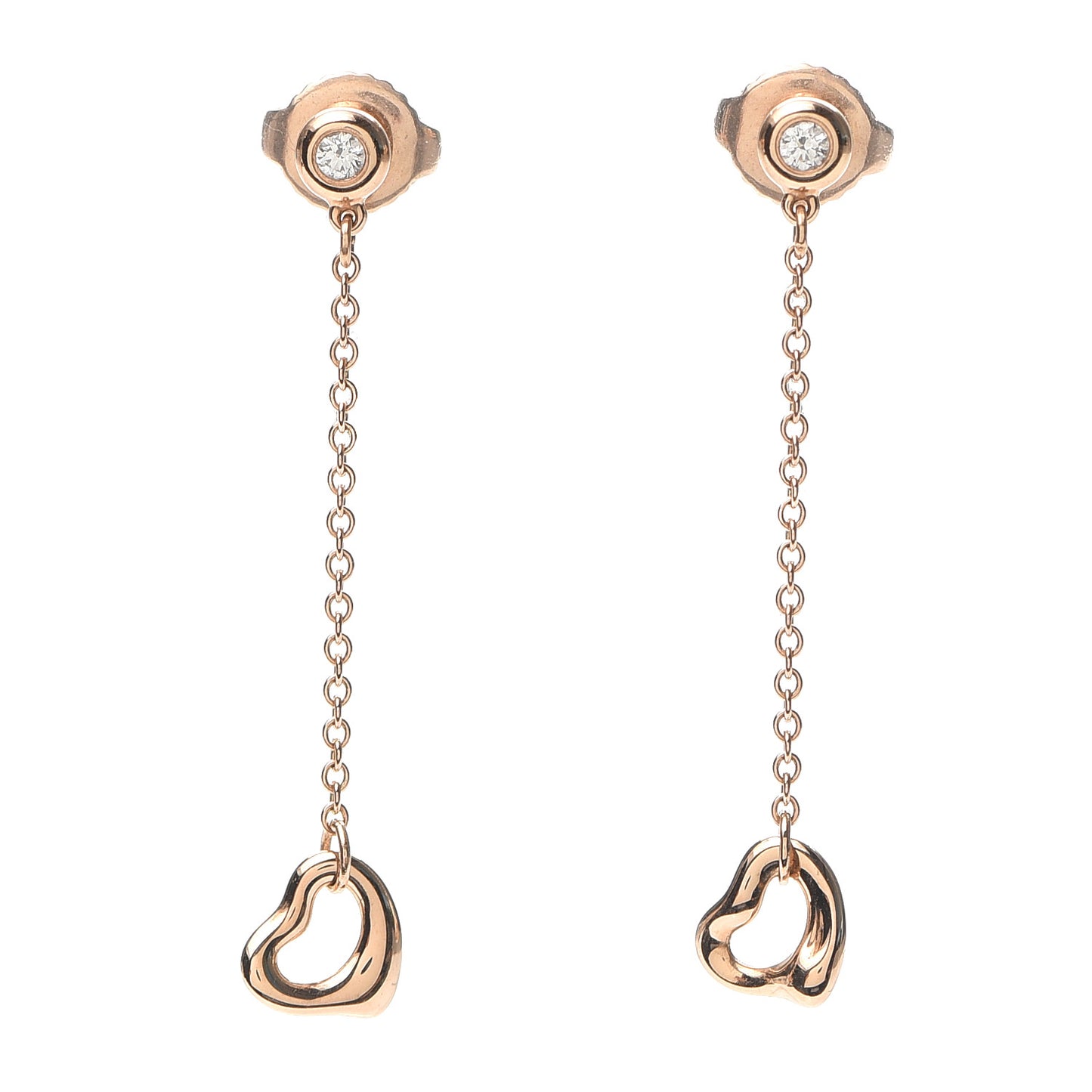 18K Rose Gold Diamond Elsa Peretti Diamonds by the Yard Open Heart Earrings