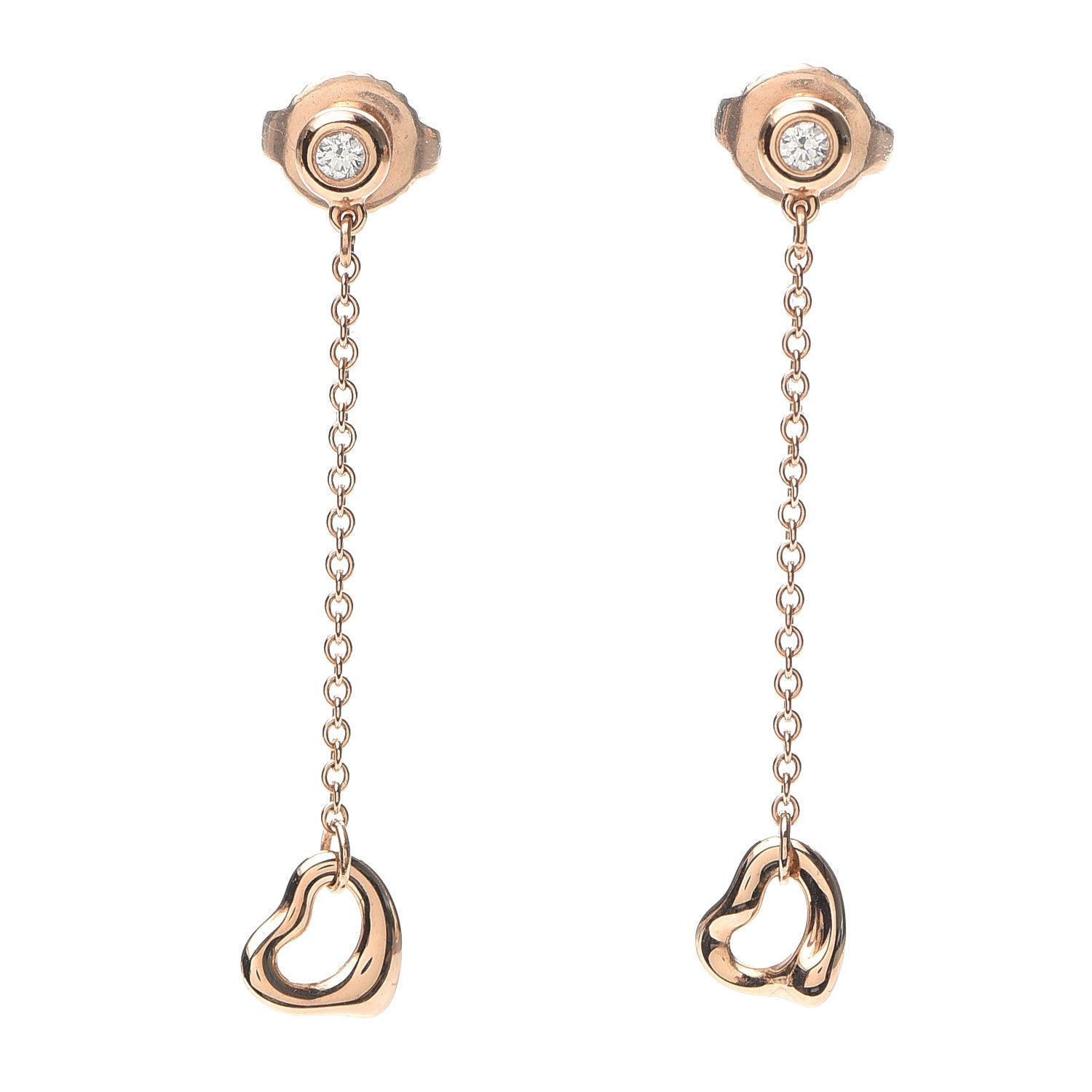 Tiffany 18K Rose Gold Diamond Elsa Peretti Diamonds by the Yard Open Heart Earrings 1 of 5