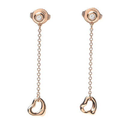 Tiffany 18K Rose Gold Diamond Elsa Peretti Diamonds by the Yard Open Heart Earrings 1 of 5