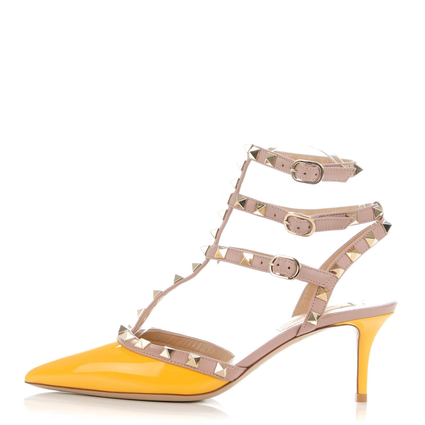 Patent Nappa Rockstud Ankle Strap 65mm Pumps 36.5 Mandarin Sorbet Poudre