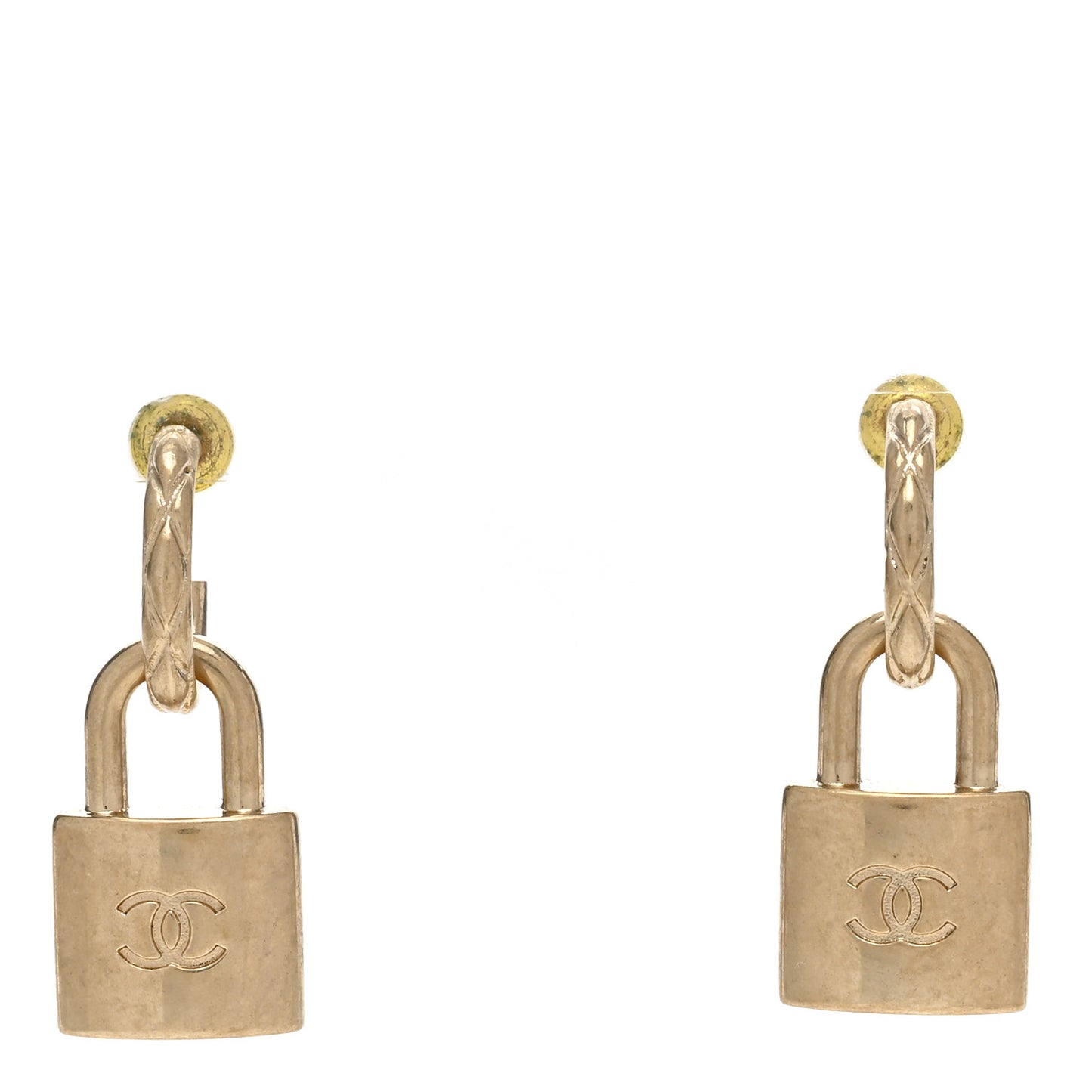 Metal Lock Drop Earrings Light Gold