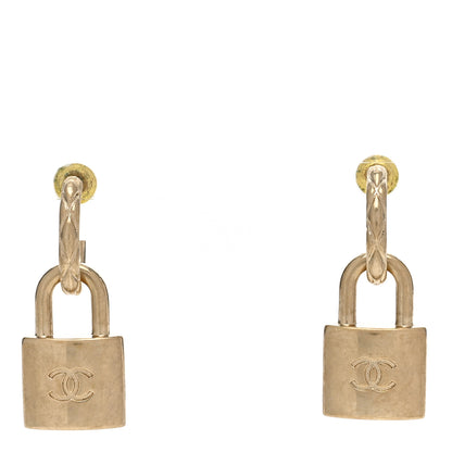 Chanel Metal Lock Drop Earrings Light Gold 1 of 5