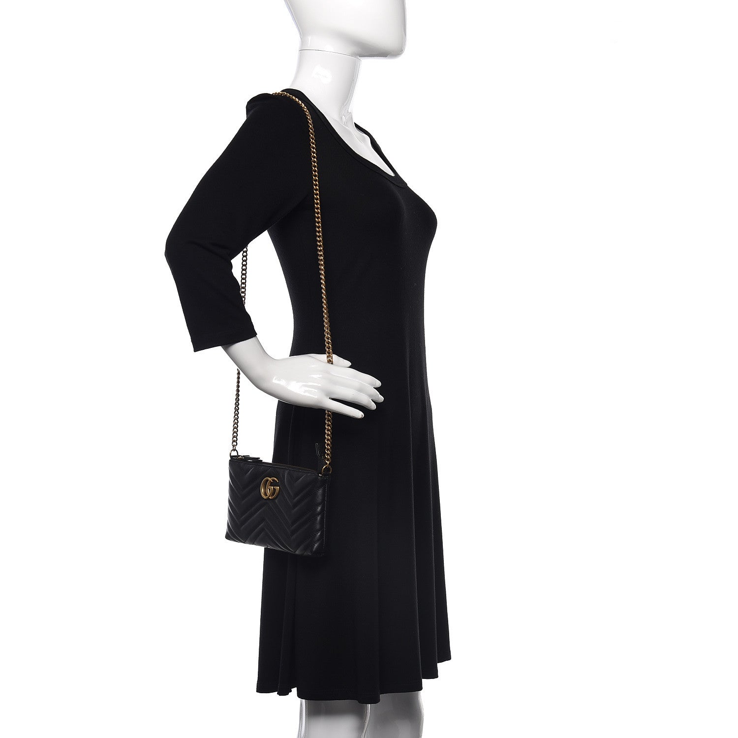 Gucci Calfskin Matelasse Mini GG Marmont Chain Bag Black 2 of 9