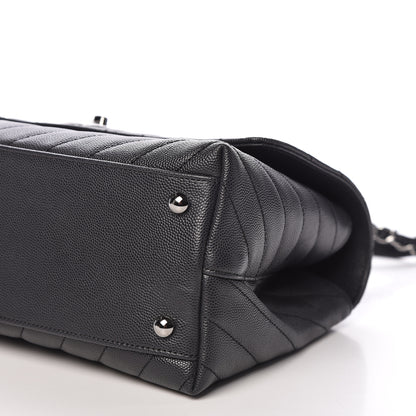 Chanel Caviar Chevron Quilted Small Coco Handle Flap Dark Grey 6 of 11