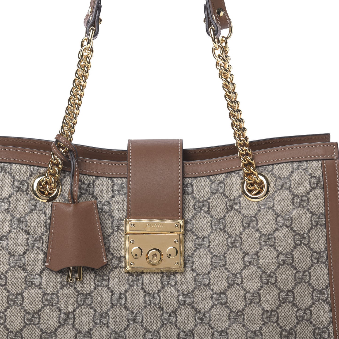 GG Supreme Monogram Medium Padlock Tote Beige Cuir