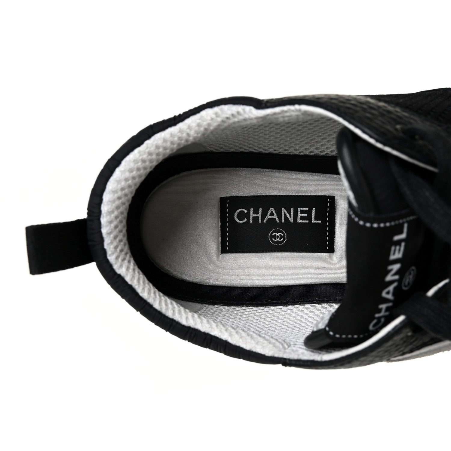 Chanel Calfskin Mesh Suede Mens CC Sneakers 43 Black White 7 of 9