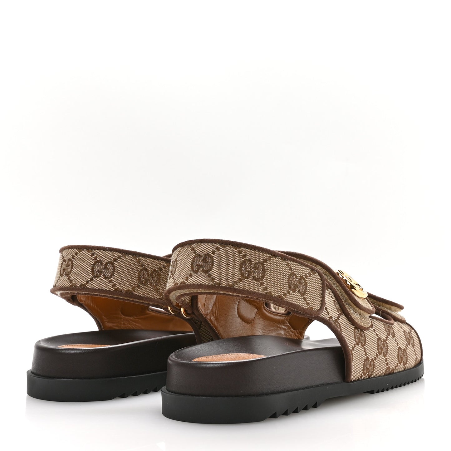 GG Monogram Lavaredo Eco Fabric Womens Slide Sandals With Straps 39 Beige Ebony Light Brown
