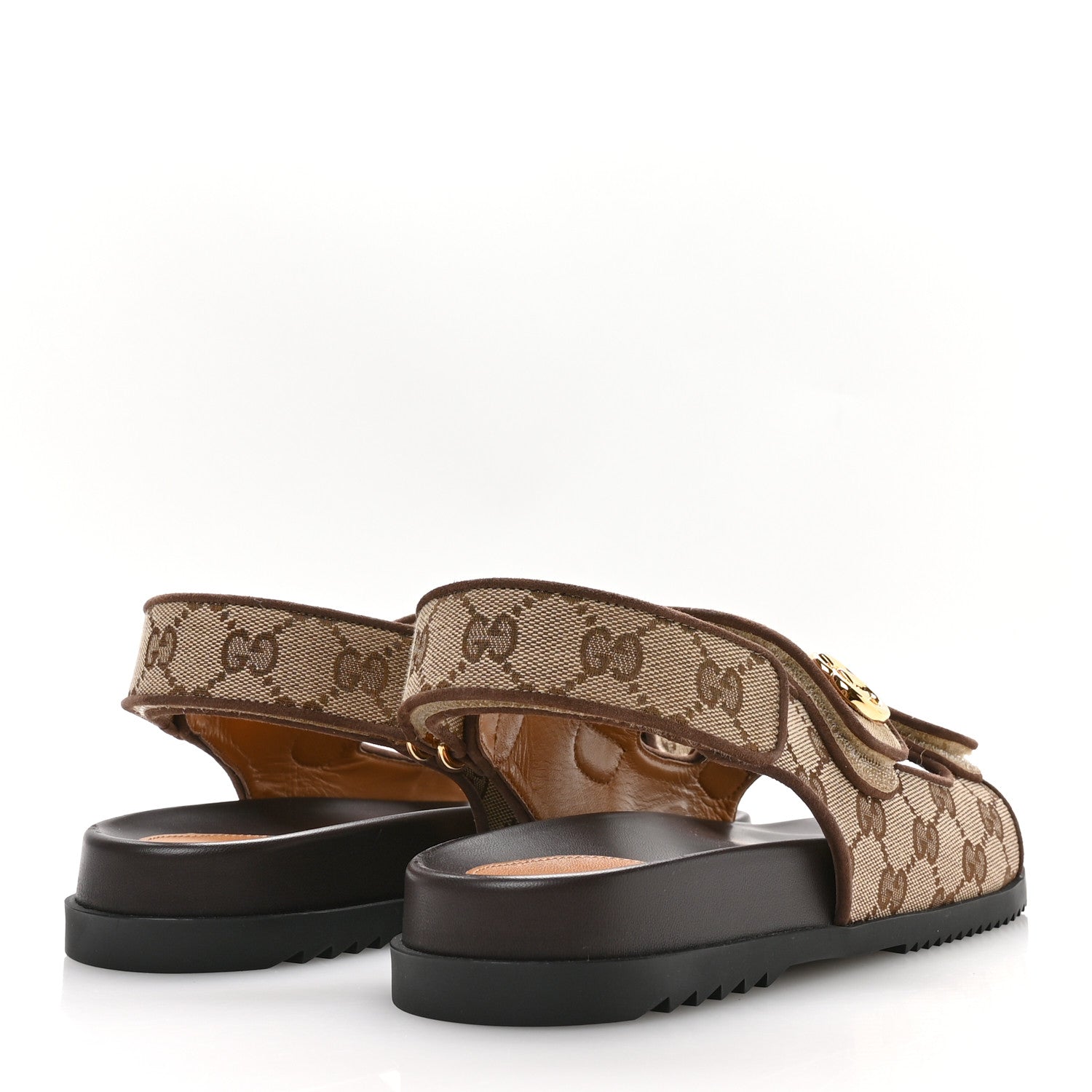 Gucci GG Monogram Lavaredo Eco Fabric Womens Slide Sandals With Straps 39 Beige Ebony Light Brown 5 of 9