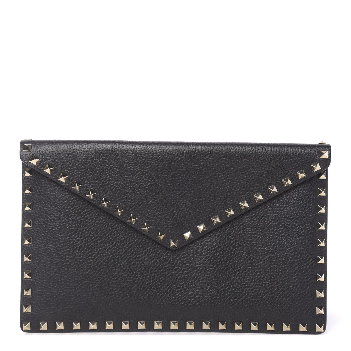 Pebbled Calfskin Large Rockstud Envelope Clutch Black
