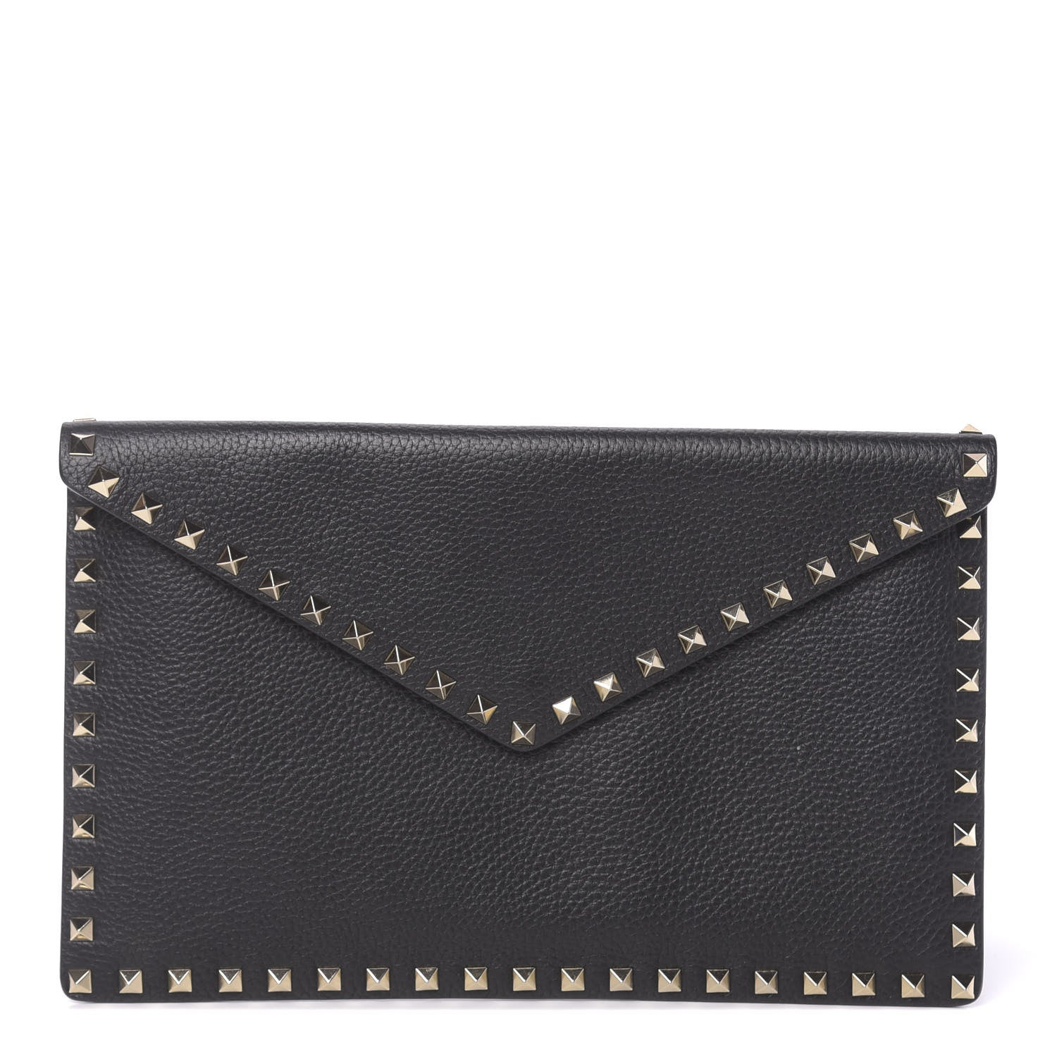Valentino Garavani Pebbled Calfskin Large Rockstud Envelope Clutch Black 1 of 7