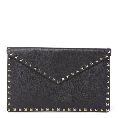 Valentino Garavani Pebbled Calfskin Large Rockstud Envelope Clutch Black 1 of 7