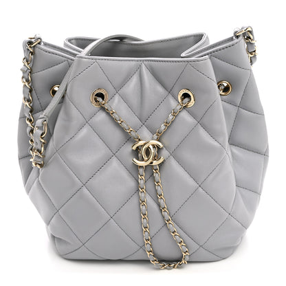 Chanel Lambskin Quilted CC Dweller Drawstring Bucket Bag Light Grey 1 of 10