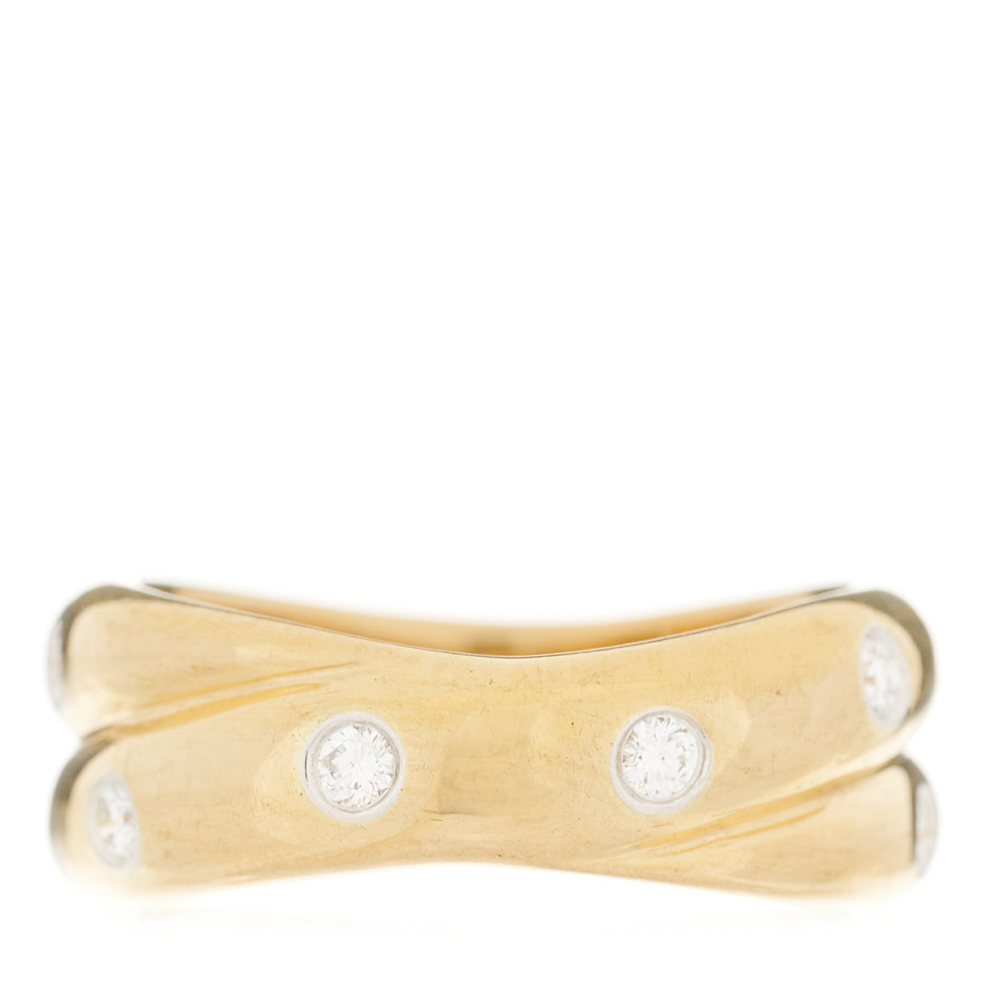18K Yellow Gold Platinum Diamond Etoile Twist Band Ring 50 5.5