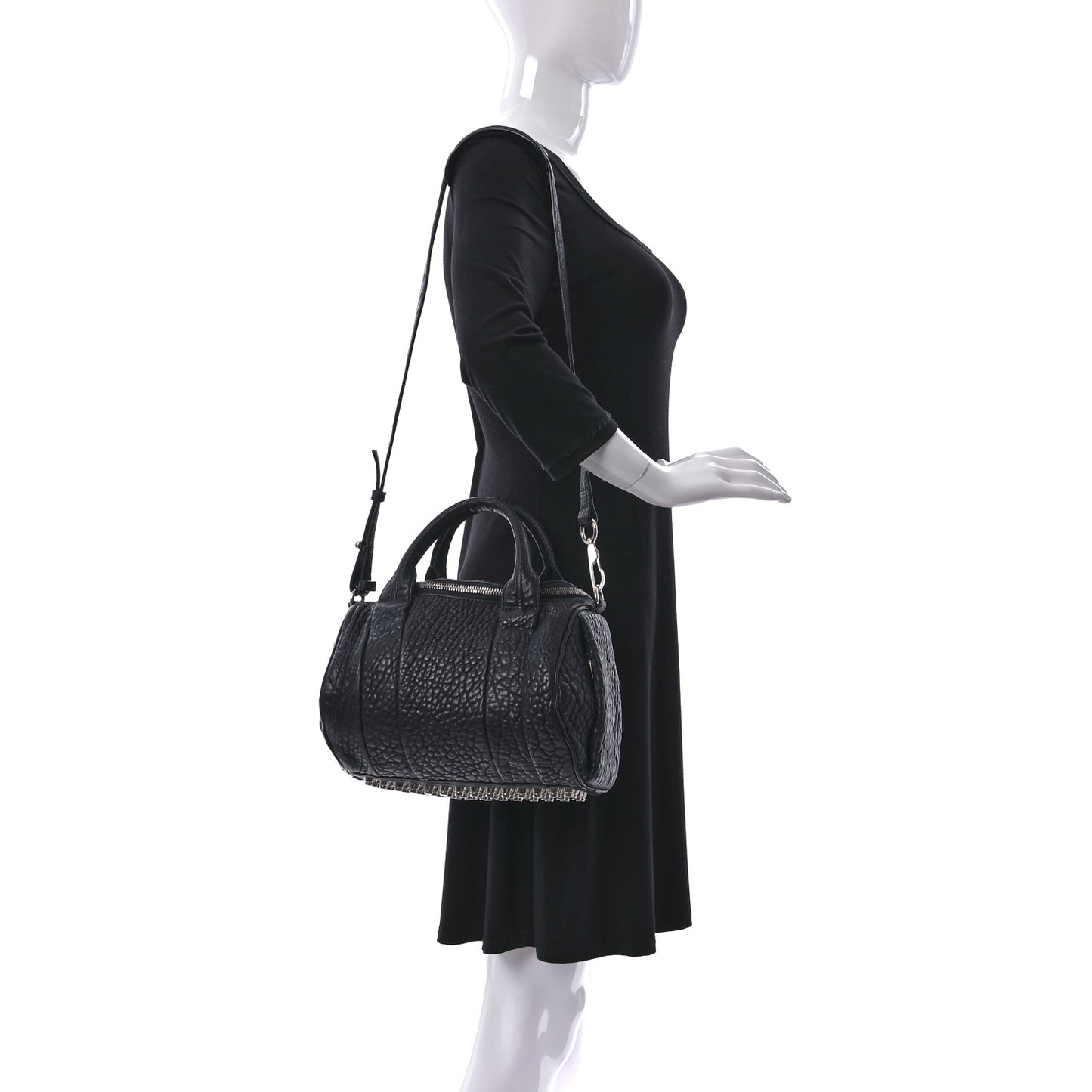 Pebbled Lambskin Mini Rockie Navy Silver Hardware