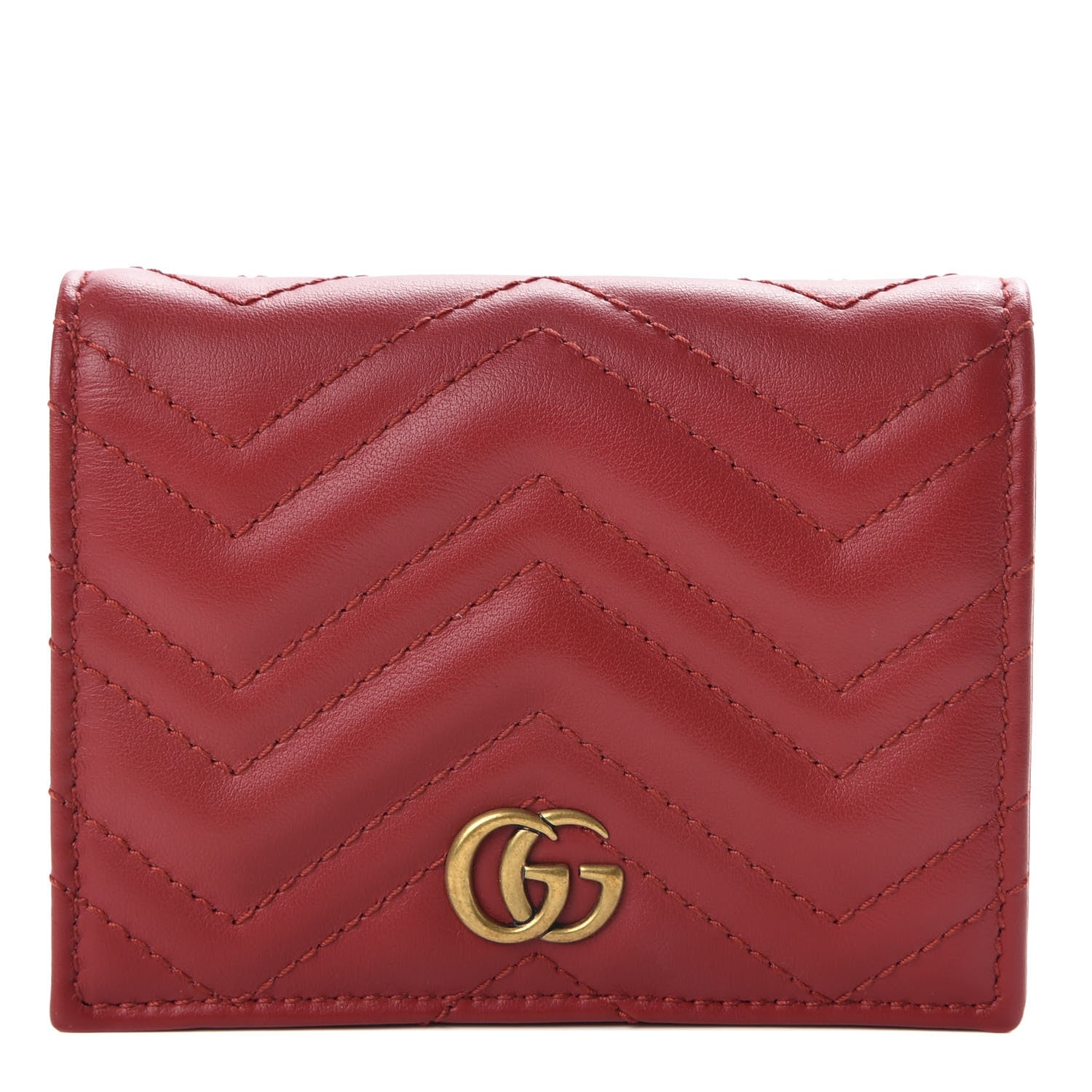 Gucci Calfskin Matelasse GG Marmont Card Case Wallet Hibiscus Red 1 of 6