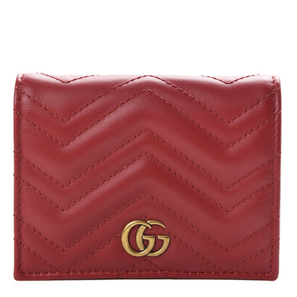 Gucci Calfskin Matelasse GG Marmont Card Case Wallet Hibiscus Red 1 of 6