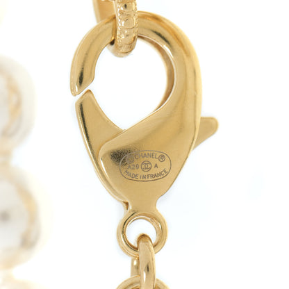 Chanel Calfskin Pearl Chain 90's Camellia Long Necklace Black Gold 5 of 5