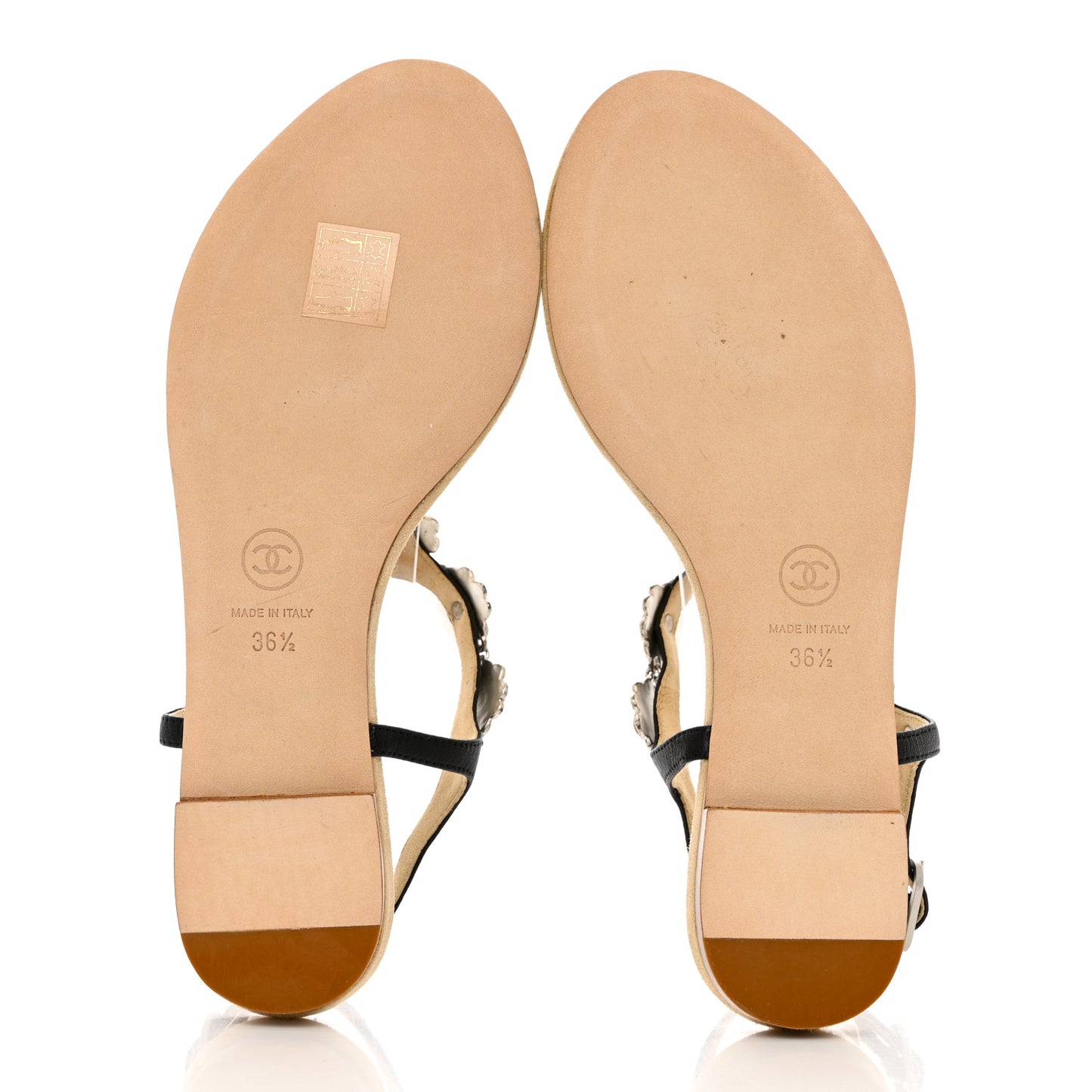 Lambskin Metal Camellia Thong Sandals 36.5 Black