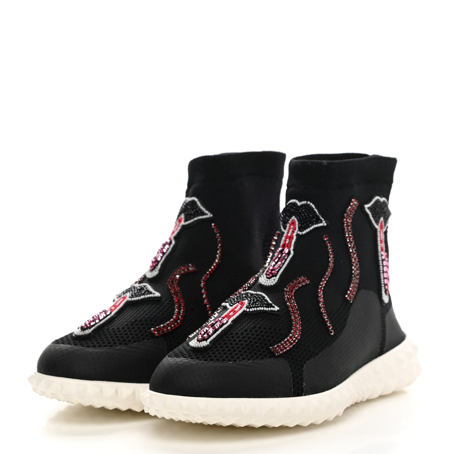 Body Tech Knit Embroidered High Top Sneakers 35 Black