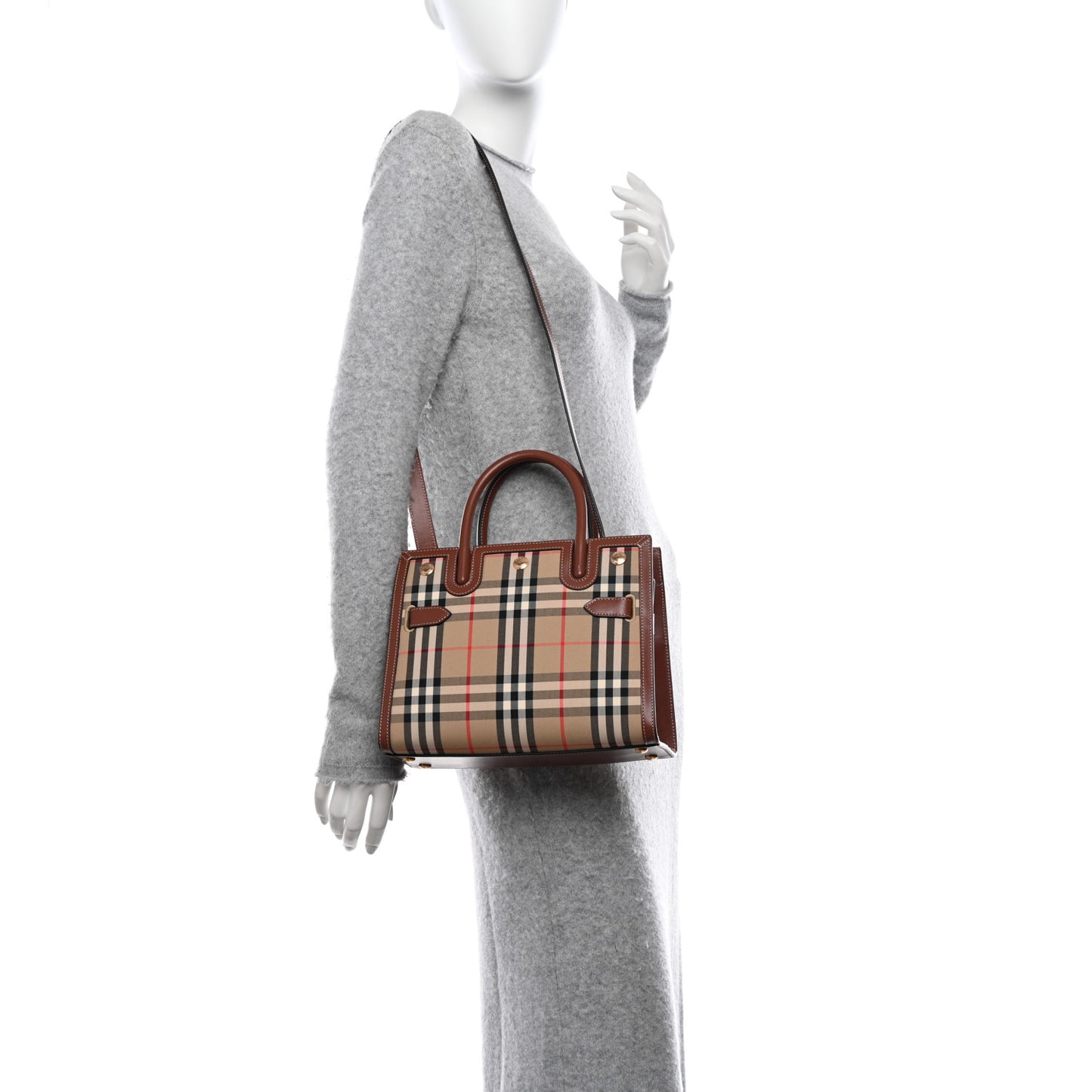 Calfskin Vintage Check Mini Two Handle Title Bag Archive Beige