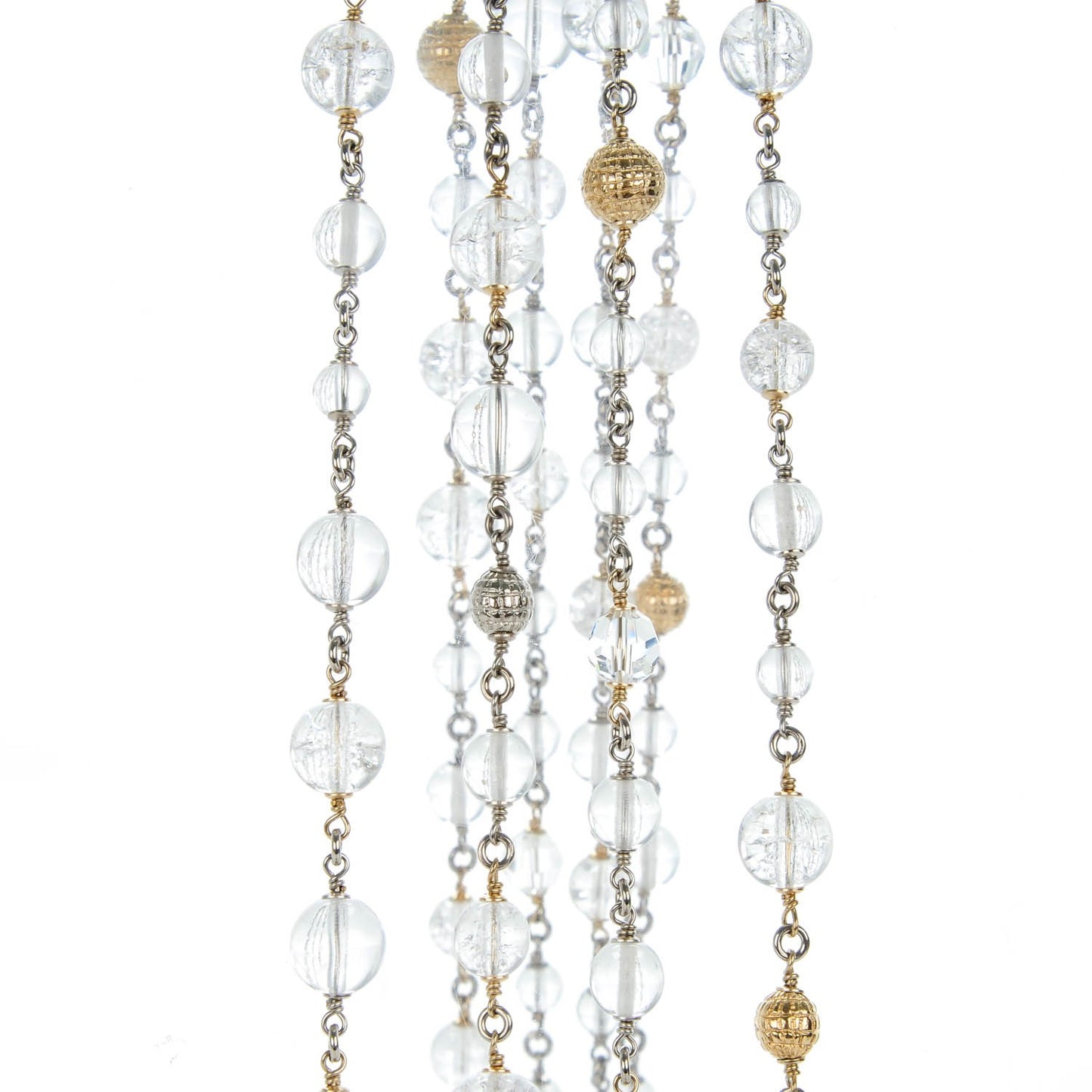 Crystal Glass Beaded CC Long Necklace Silver