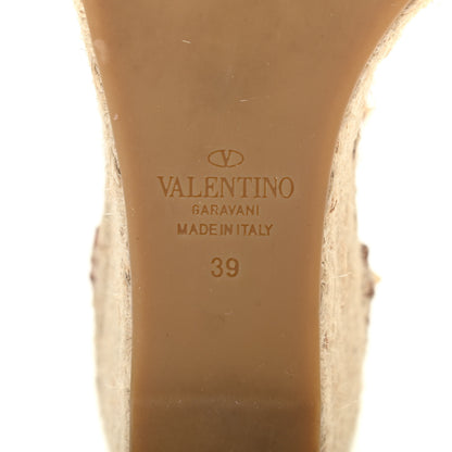Valentino Garavani Grained Calfskin Rockstud Ankle Wrap Espadrille 15/85mm Wedges 39 Light Cuir 7 of 9