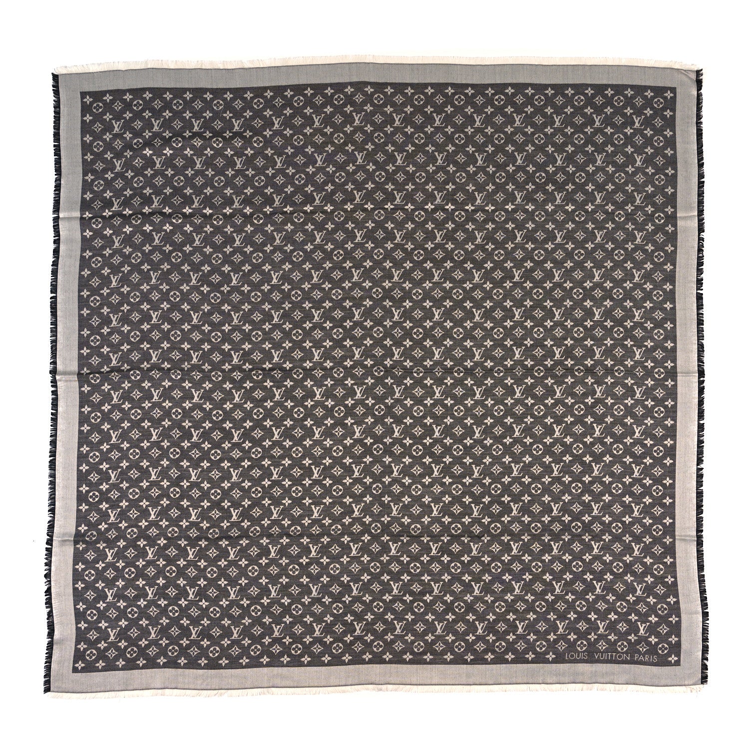Louis Vuitton Silk Wool Monogram Denim Shawl Black 1 of 3