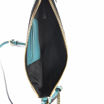 Burberry Signature Grain Calfskin Check Embossed Peyton Crossbody Clutch Bag Aqua Green 5 of 9