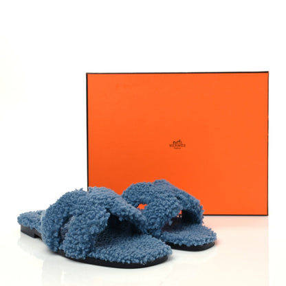 Hermes Woolskin Oran Sandals 38 Bleu 8 of 8