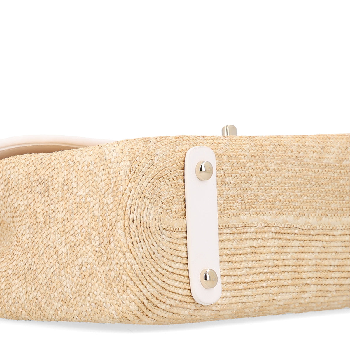 Raffia Lambskin Medium Flap Bag Beige White