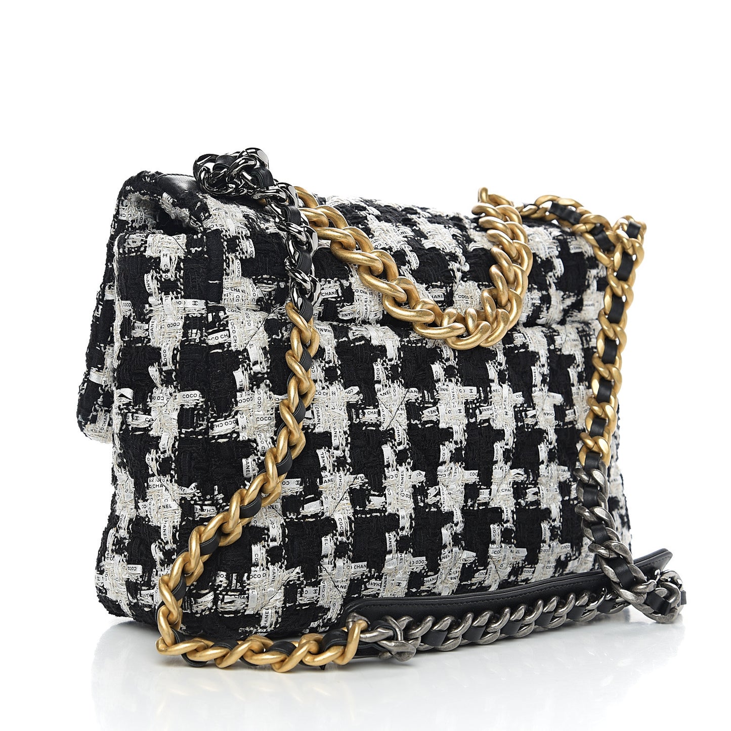 Tweed Quilted Large 19 Flap Black Ecru White