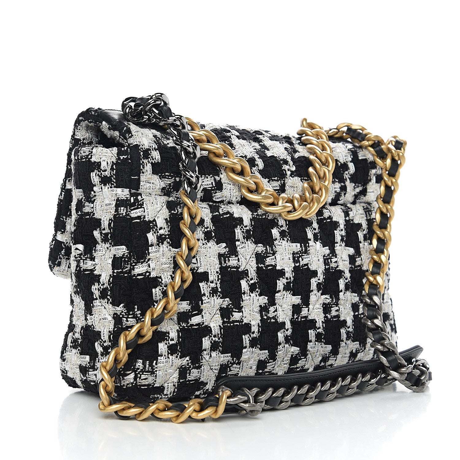 Chanel Tweed Quilted Large 19 Flap Black Ecru White 2 of 10